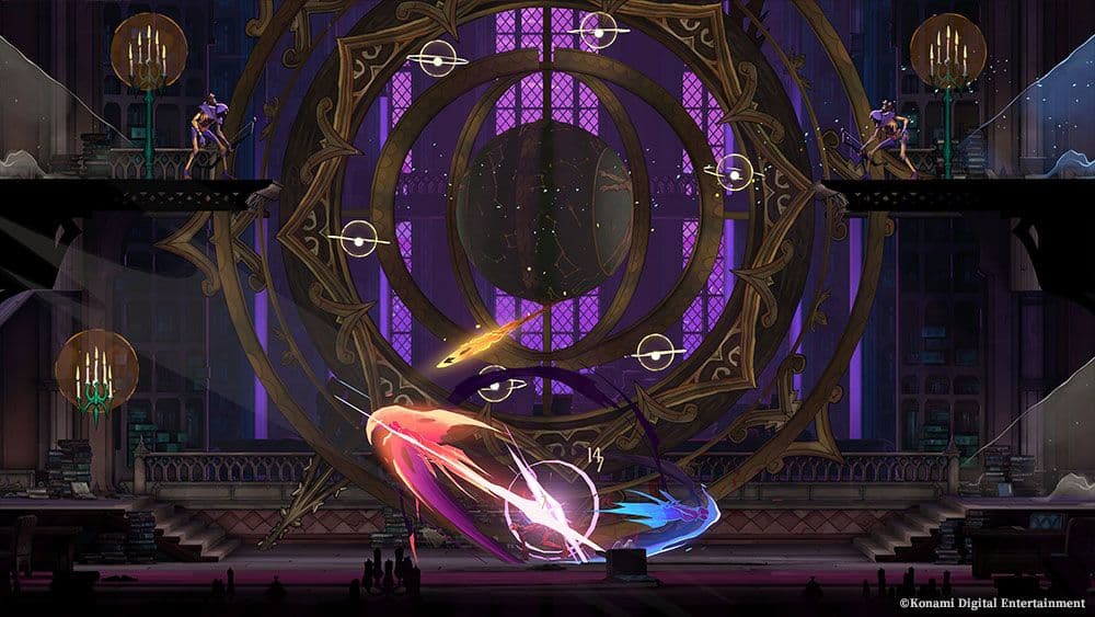 Enfrentamiento de Rose en un escenario gótico de Castlevania: Belmont’s Curse. Captura promocional oficial de Konami. © Konami Digital Entertainment.