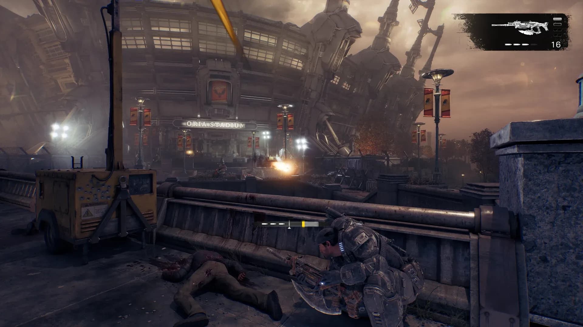 Captura promocional oficial de Gears of War: E-Day con Marcus protegido tras una cobertura durante un tiroteo. Publicada por Xbox Game Studios en Steam. © Microsoft.