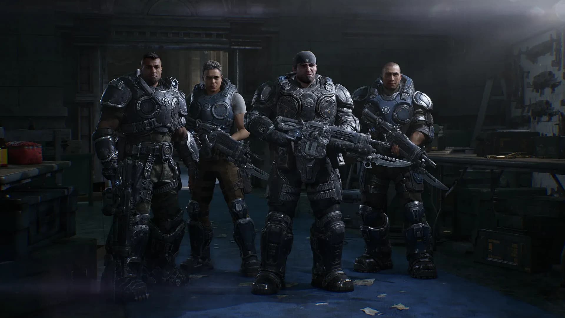 Imagen promocional oficial del escuadrón de Gears of War: E-Day difundida en su galería de Steam. © Microsoft y Xbox Game Studios.