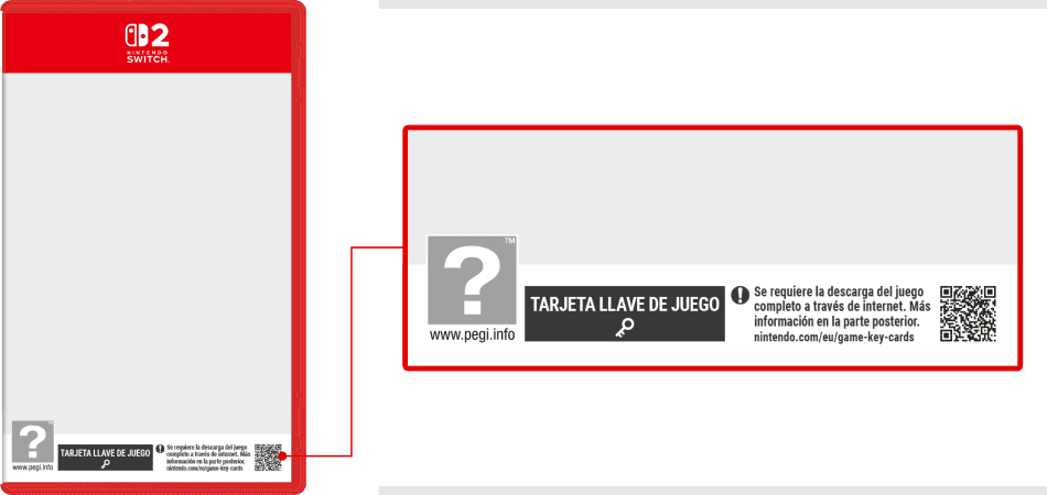 Ejemplo oficial de Nintendo que identifica una caja de tarjeta llave de juego y su descarga obligatoria. © Nintendo.