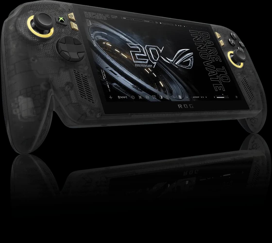 Vista frontal oficial de la ROG Xbox Ally X20, con su pantalla y controles. Imagen de ASUS Republic of Gamers.