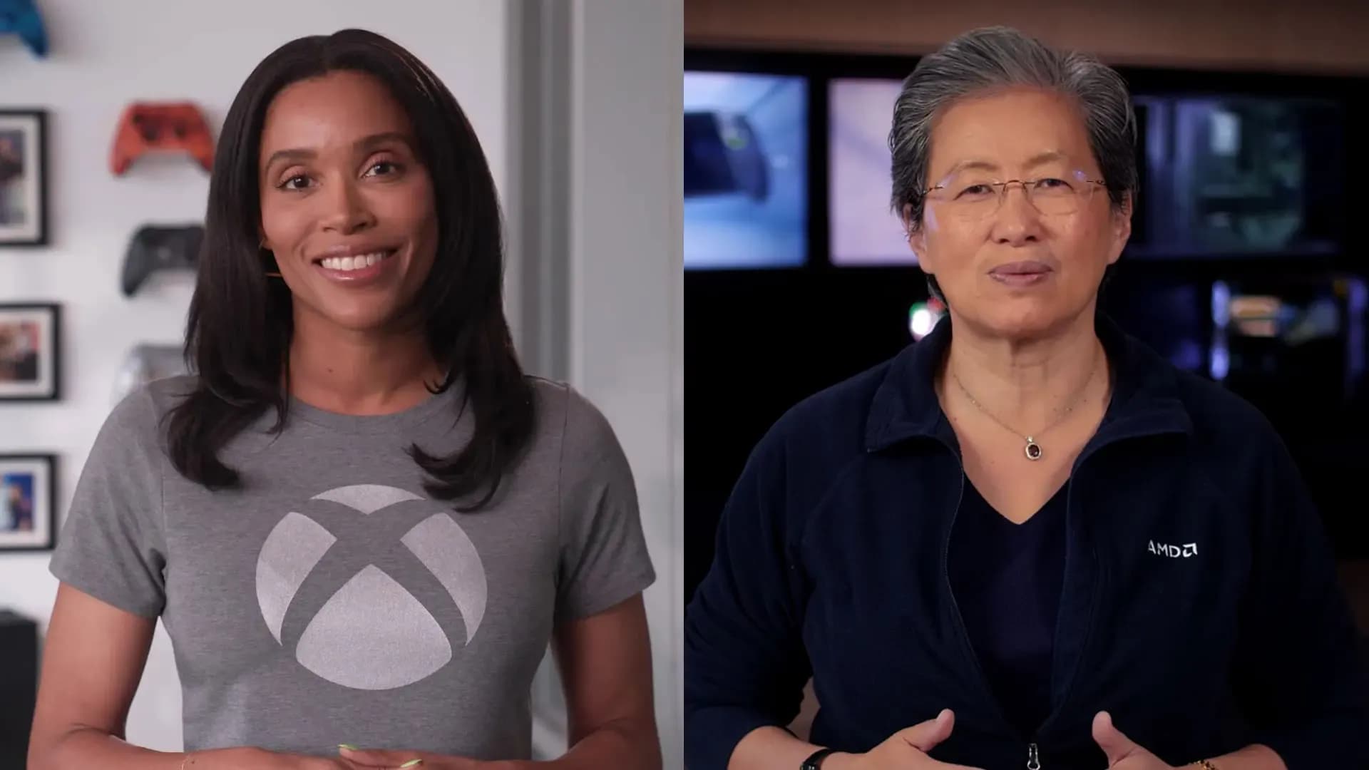 Sarah Bond, entonces presidenta de Xbox, y Lisa Su, CEO de AMD, durante el anuncio oficial de su alianza para la próxima generación. Imagen oficial; © Microsoft/Xbox y AMD.